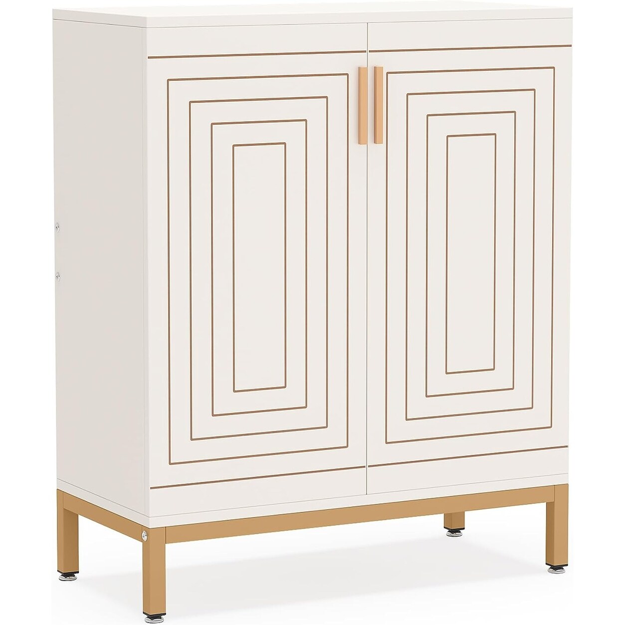 Schuhschrank für 20 Paar Schuhe, 95 cm (37,4 Zoll) hoher, moderner Schuhschrank mit Türen, Weiß &amp; Gold