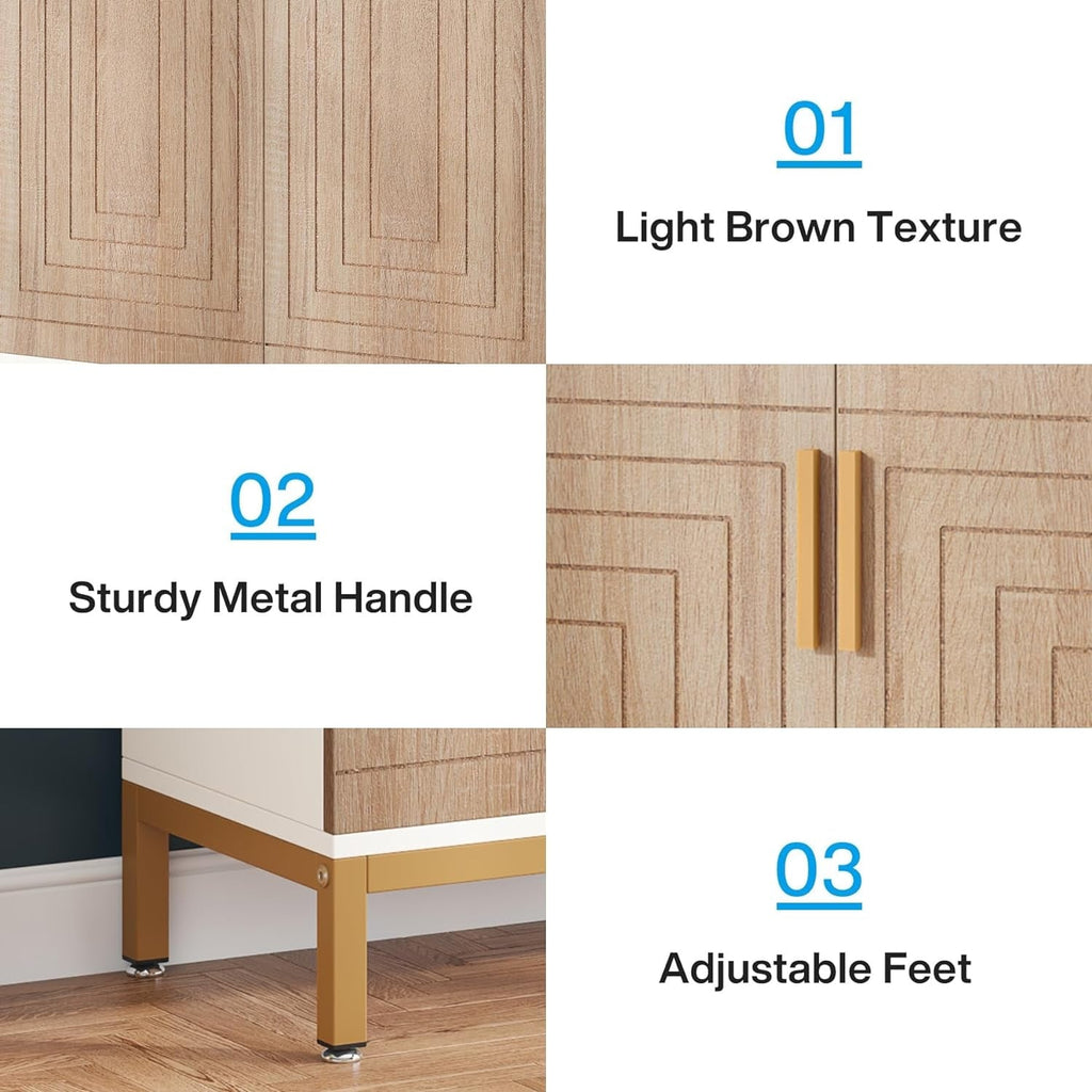 Schuhschrank für 20 Paar Schuhe, 95 cm (37,4 Zoll) hoher, moderner Schuhschrank mit Türen, Weiß &amp; Gold