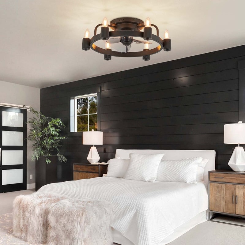 20-Zoll-Deckenventilator im modernen Landhausstil mit LED-Beleuchtung, flachem Profil, Einbauleuchte und Fernbedienung für das Wohnzimmer