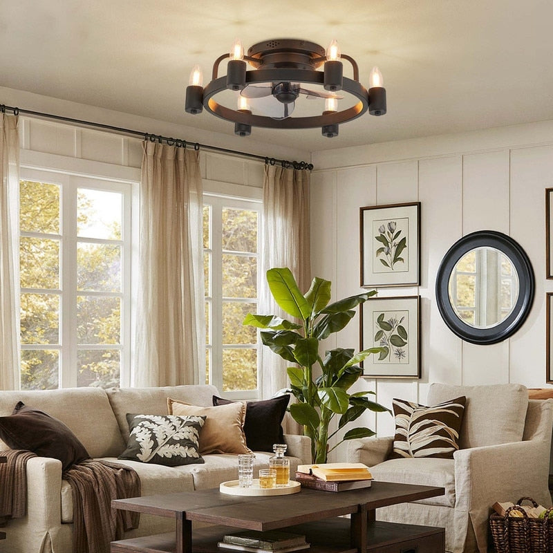 20-Zoll-Deckenventilator im modernen Landhausstil mit LED-Beleuchtung, flachem Profil, Einbauleuchte und Fernbedienung für das Wohnzimmer