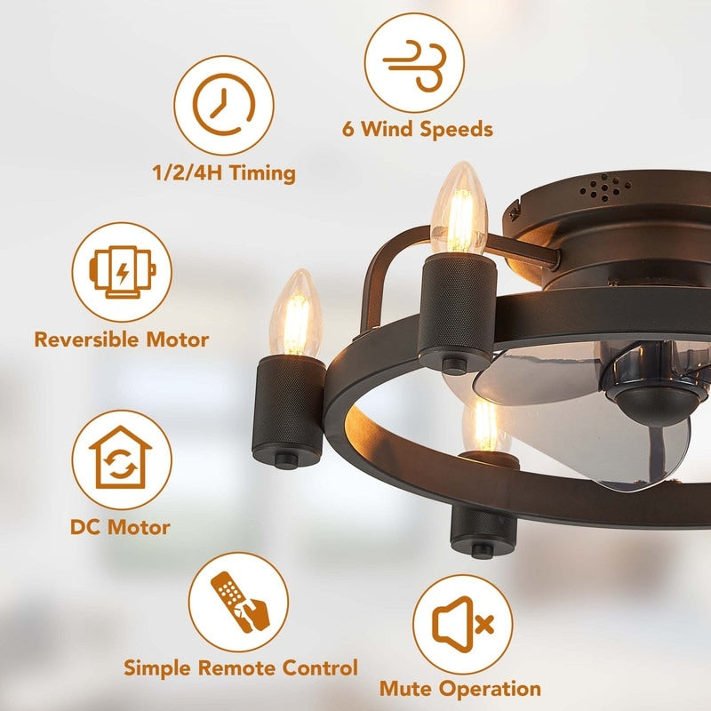 20-Zoll-Deckenventilator im modernen Landhausstil mit LED-Beleuchtung, flachem Profil, Einbauleuchte und Fernbedienung für das Wohnzimmer