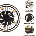 20-Zoll-Deckenventilator mit niedrigem Profil, moderner Landhausstil, Holzoptik, Käfigdesign, Beleuchtung und Fernbedienung