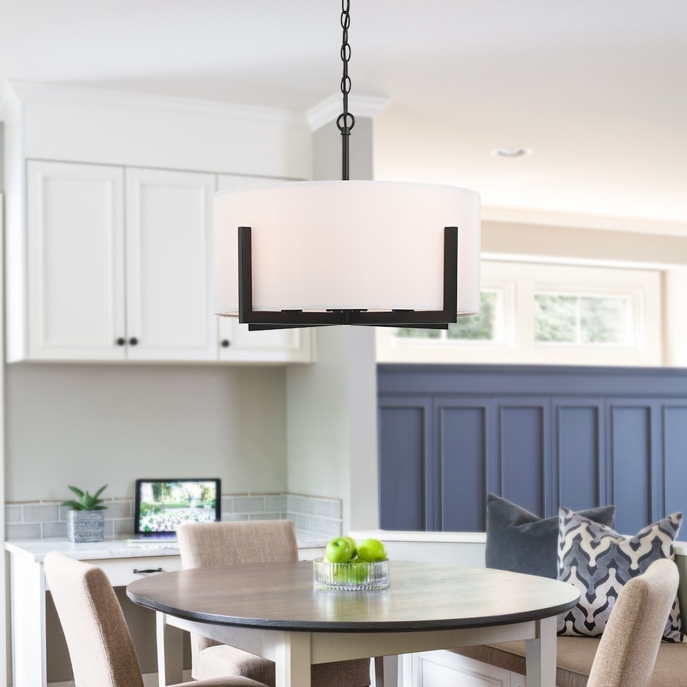 22 Zoll (56 cm) hohe, 4-flammige Hängeleuchte in Mattschwarz mit weißem Trommelschirm – 22 W