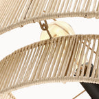 4-flammiger, gestufter Rattan-Trommel-Kronleuchter mit schwarzem Baldachin – 22 Zoll breit