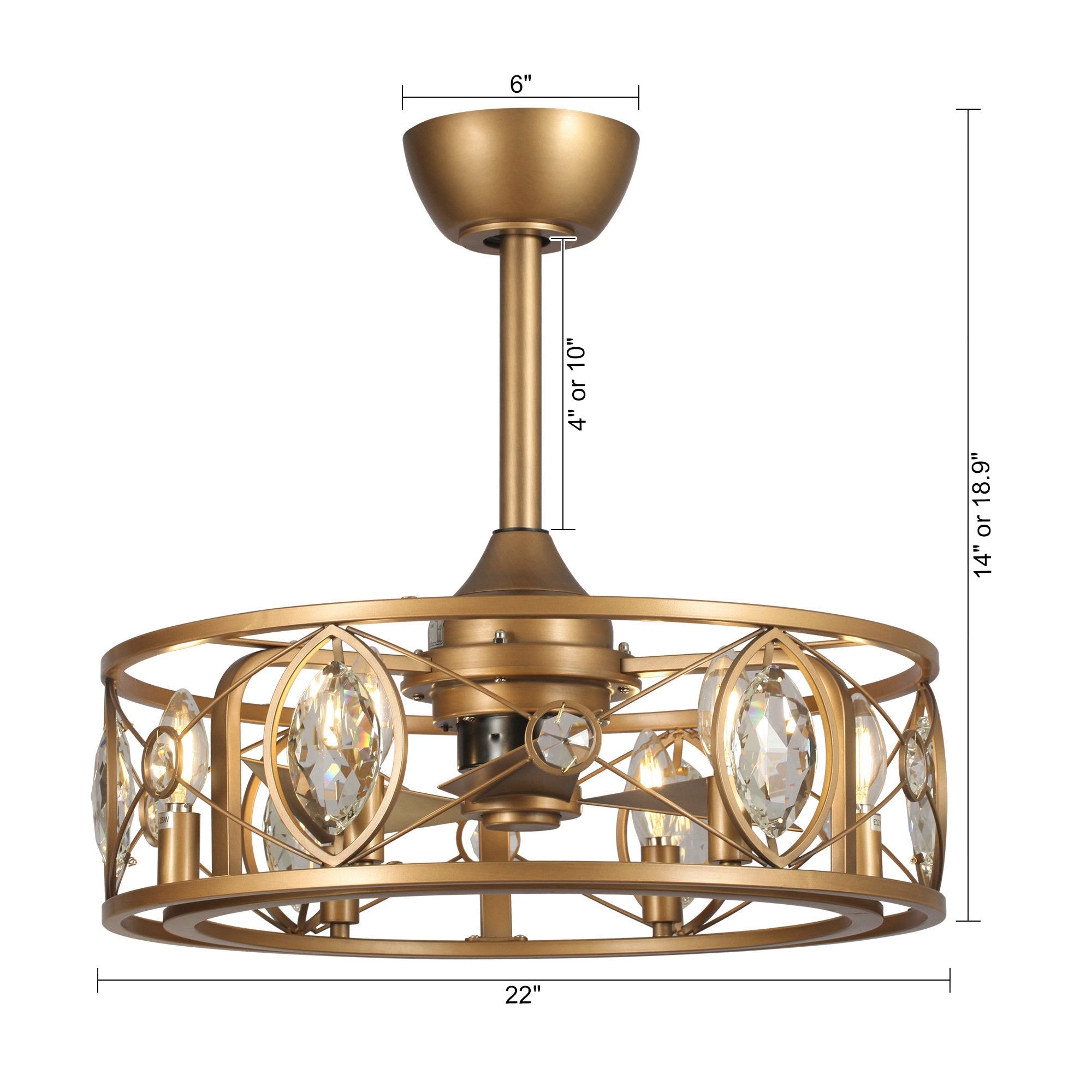 22 Moderner Kristall-Käfig-Deckenventilator-Kronleuchter mit Fernbedienung