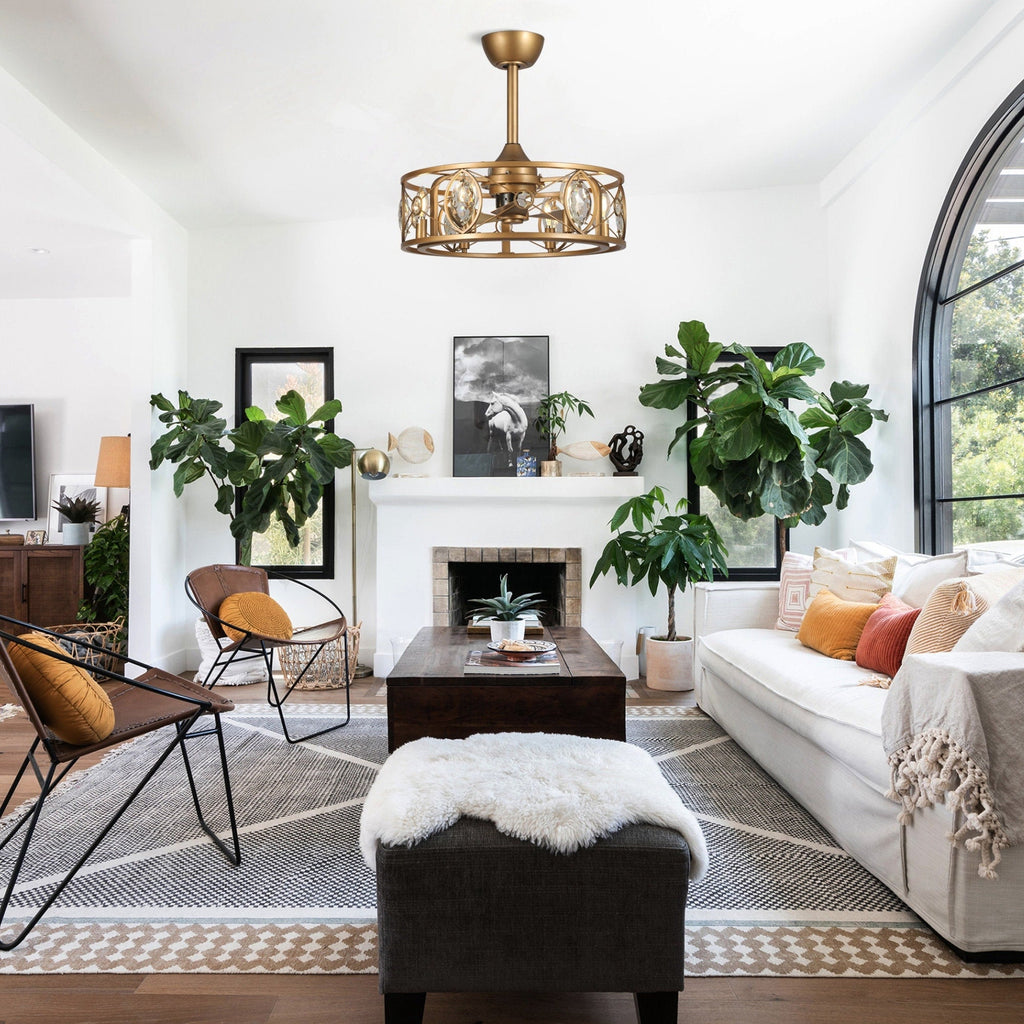 22 Moderner Kristall-Käfig-Deckenventilator-Kronleuchter mit Fernbedienung