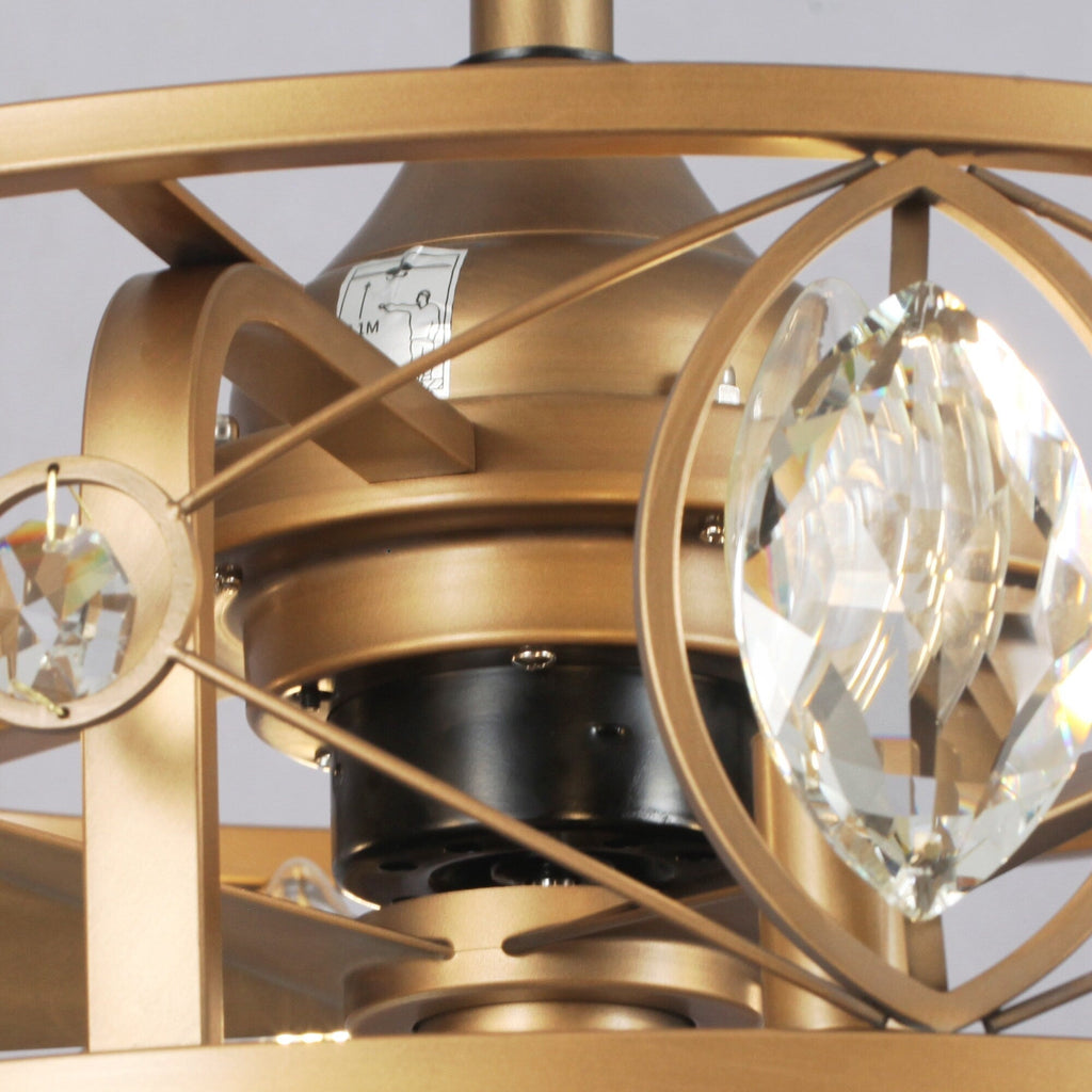 22 Moderner Kristall-Käfig-Deckenventilator-Kronleuchter mit Fernbedienung