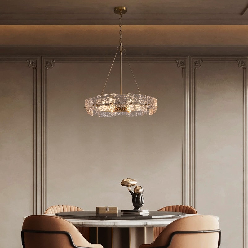 Moderner goldener Kristall-Kronleuchter (60 cm) mit 6 Leuchten im glamourösen Trommel-Design für Kücheninsel und Esszimmer