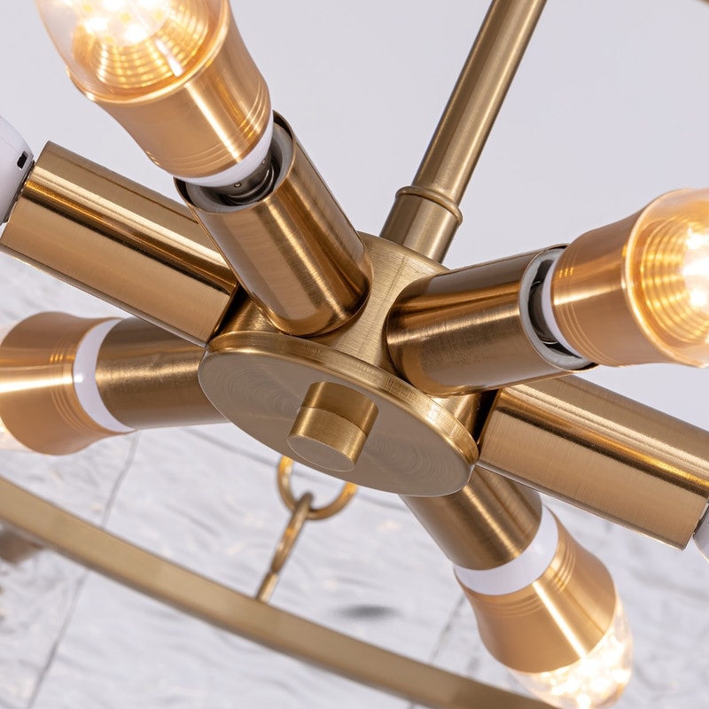 Moderner goldener Kristall-Kronleuchter (60 cm) mit 6 Leuchten im glamourösen Trommel-Design für Kücheninsel und Esszimmer