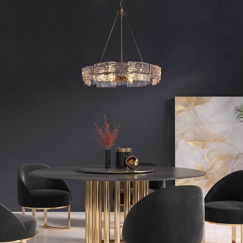Moderner goldener Kristall-Kronleuchter (60 cm) mit 6 Leuchten im glamourösen Trommel-Design für Kücheninsel und Esszimmer