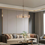 Moderner goldener Kristall-Kronleuchter (60 cm) mit 6 Leuchten im glamourösen Trommel-Design für Kücheninsel und Esszimmer