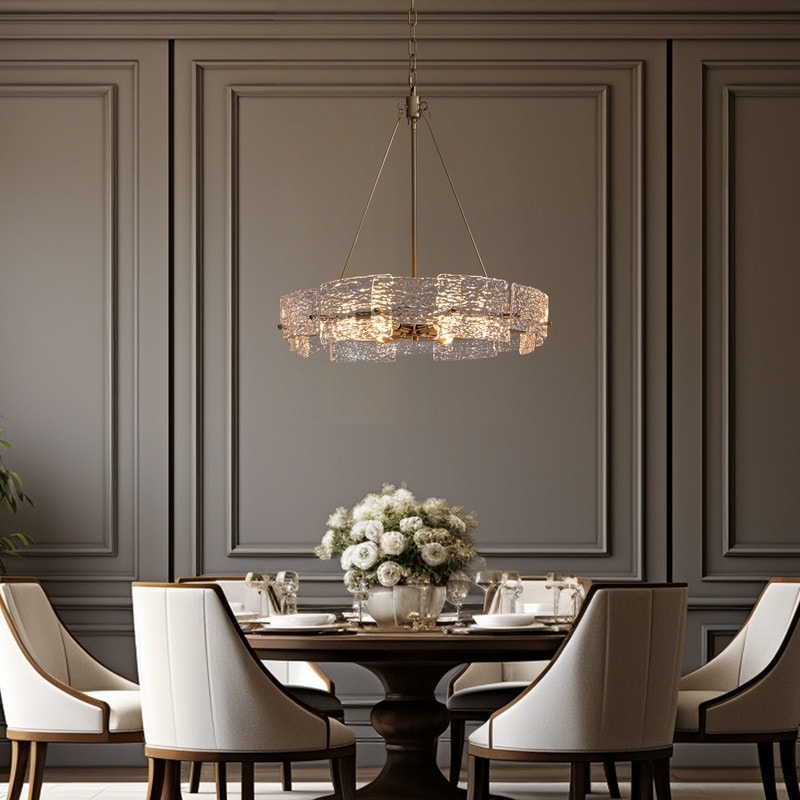 Moderner goldener Kristall-Kronleuchter (60 cm) mit 6 Leuchten im glamourösen Trommel-Design für Kücheninsel und Esszimmer