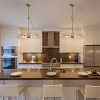 Moderner goldener Kristall-Kronleuchter (60 cm) mit 6 Leuchten im glamourösen Trommel-Design für Kücheninsel und Esszimmer