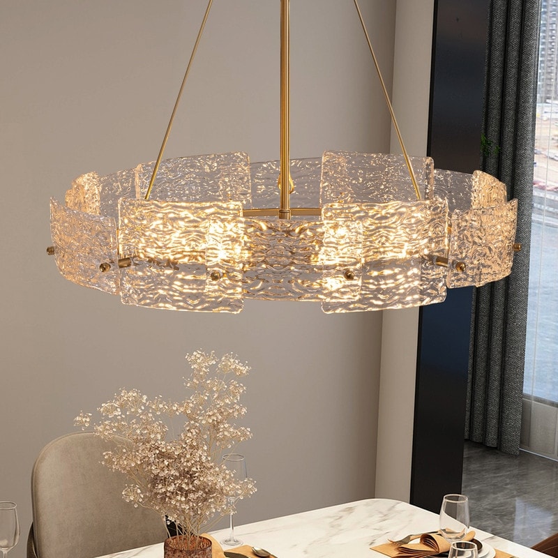 Moderner goldener Kristall-Kronleuchter (60 cm) mit 6 Leuchten im glamourösen Trommel-Design für Kücheninsel und Esszimmer
