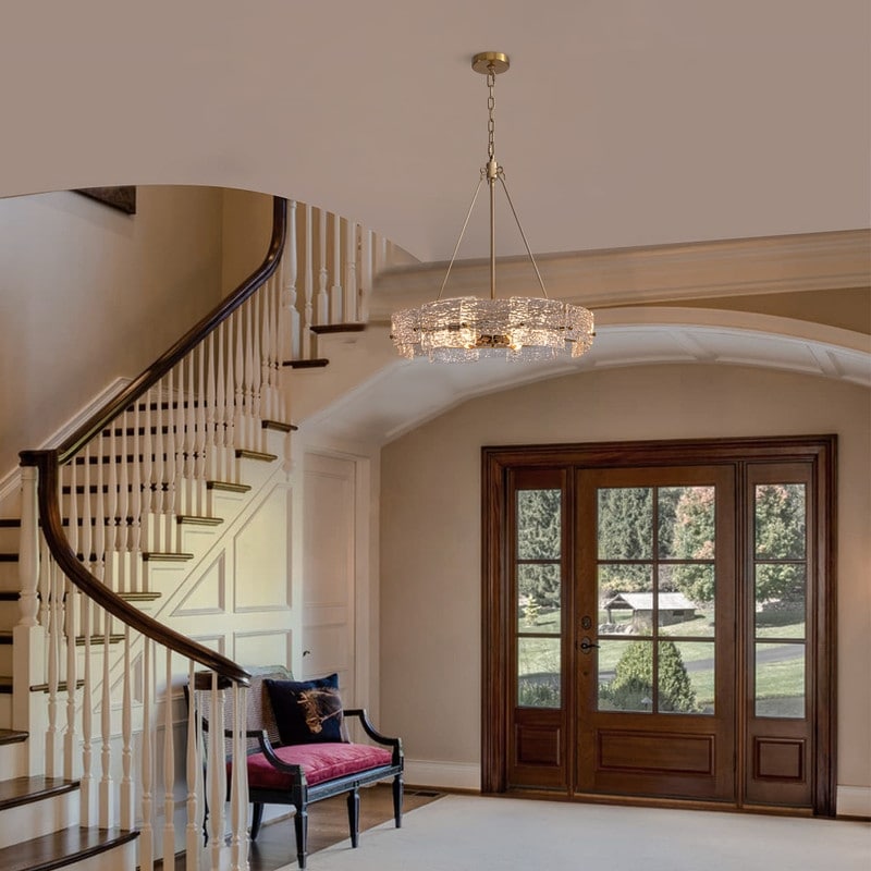 Moderner goldener Kristall-Kronleuchter (60 cm) mit 6 Leuchten im glamourösen Trommel-Design für Kücheninsel und Esszimmer