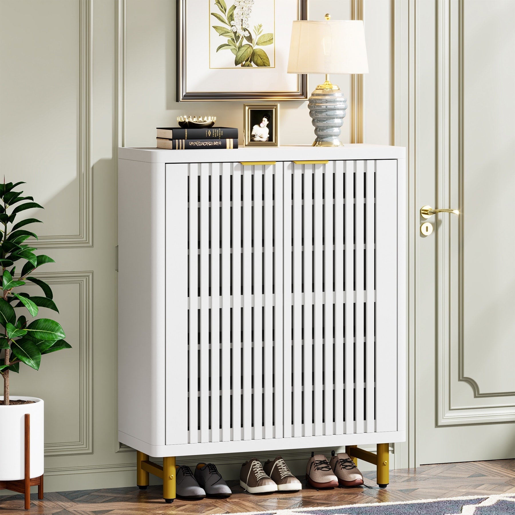 Schuhschrank mit Tür für 24 Paar Schuhe, geeignet für Eingangsbereich und Wohnzimmer