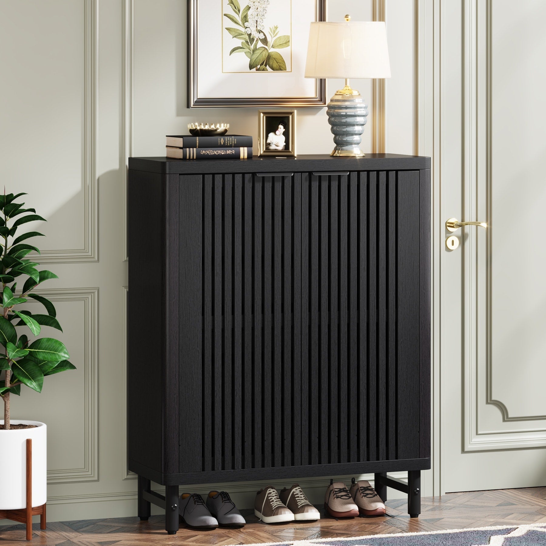 Schuhschrank mit Tür für 24 Paar Schuhe, geeignet für Eingangsbereich und Wohnzimmer