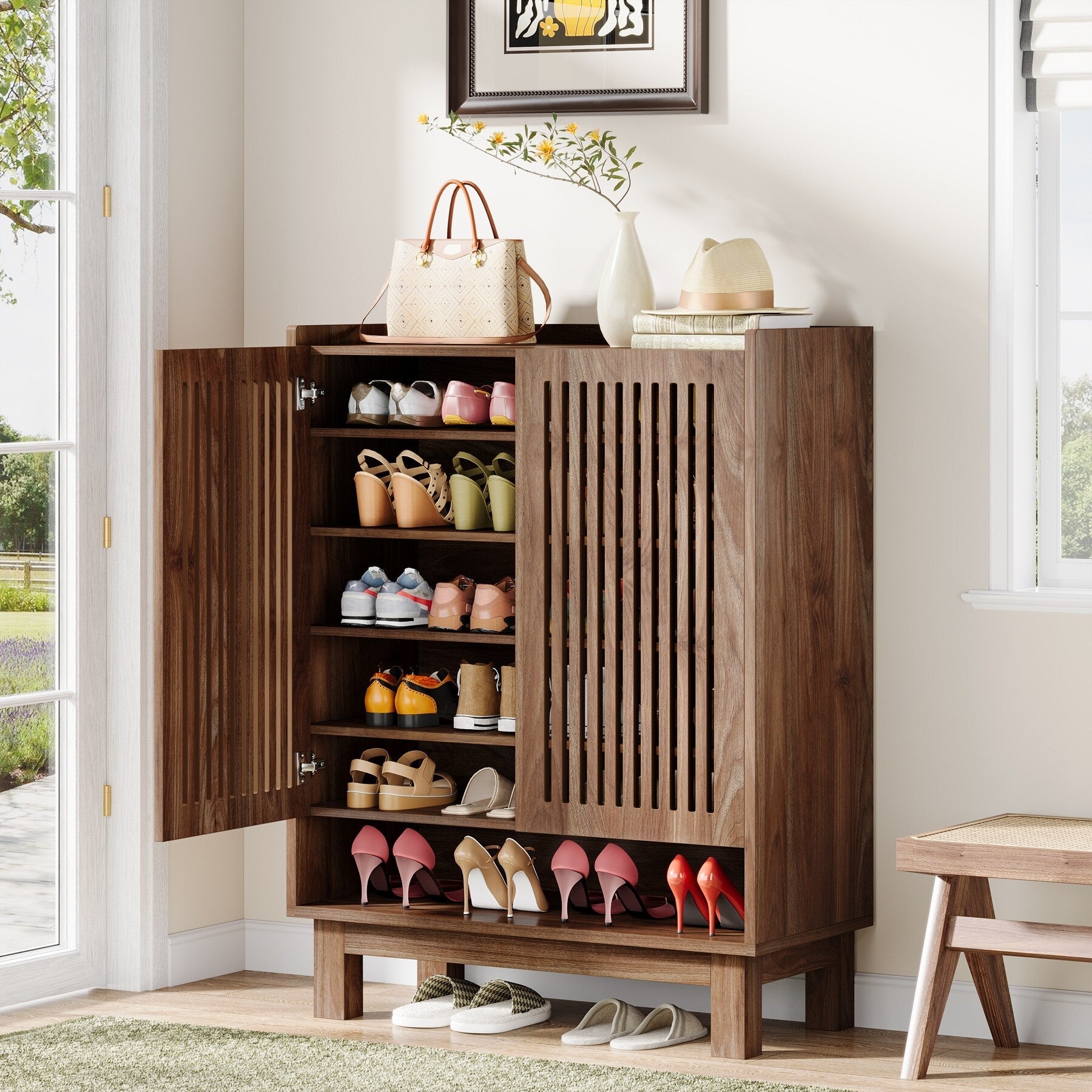 Schuhschrank mit Tür für 24 Paar Schuhe, geeignet für Eingangsbereich und Wohnzimmer