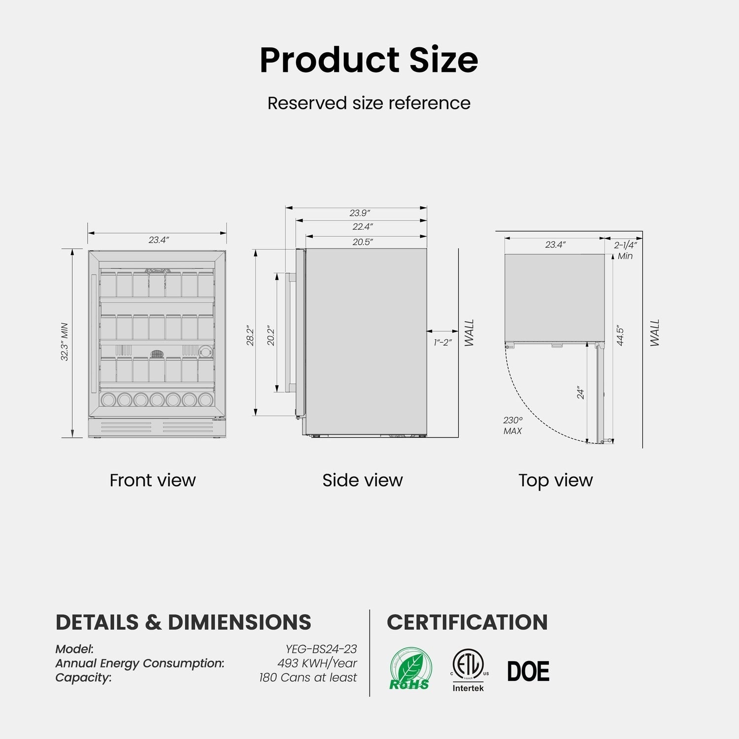 24-Zoll-Getränkekühlschrank für 140 Dosen, geeignet für Limonaden, Wein und andere Getränke – 24 Zoll