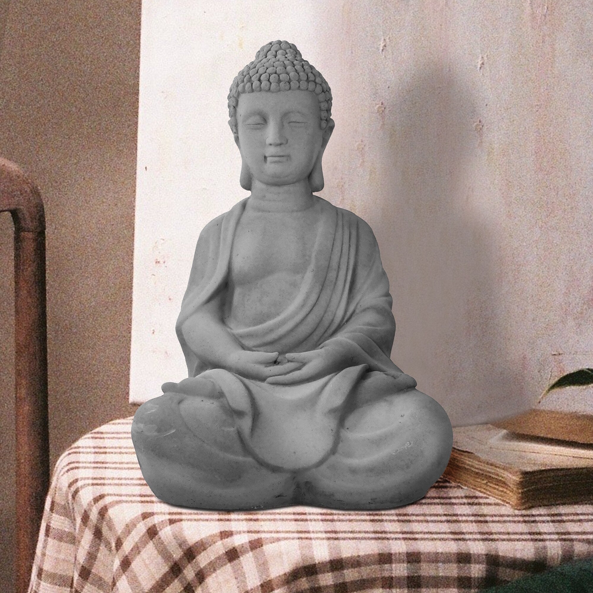 25,6 Zoll große, leichte Betonstatue eines meditierenden Buddhas