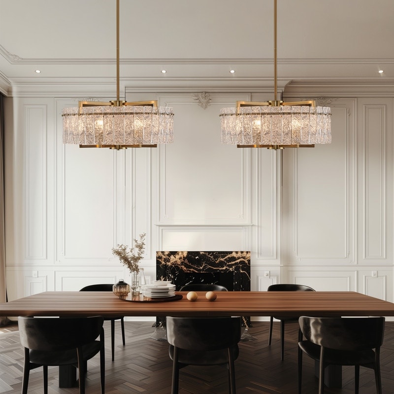 26 Zoll (ca. 66 cm) großer, moderner Kristall-Kronleuchter in Trommelform mit 6 Leuchten, glamourös, dimmbar, für Kücheninseln und Esszimmer. Mit Milchglas.