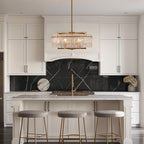 26 Zoll (ca. 66 cm) großer, moderner Kristall-Kronleuchter in Trommelform mit 6 Leuchten, glamourös, dimmbar, für Kücheninseln und Esszimmer. Mit Milchglas.