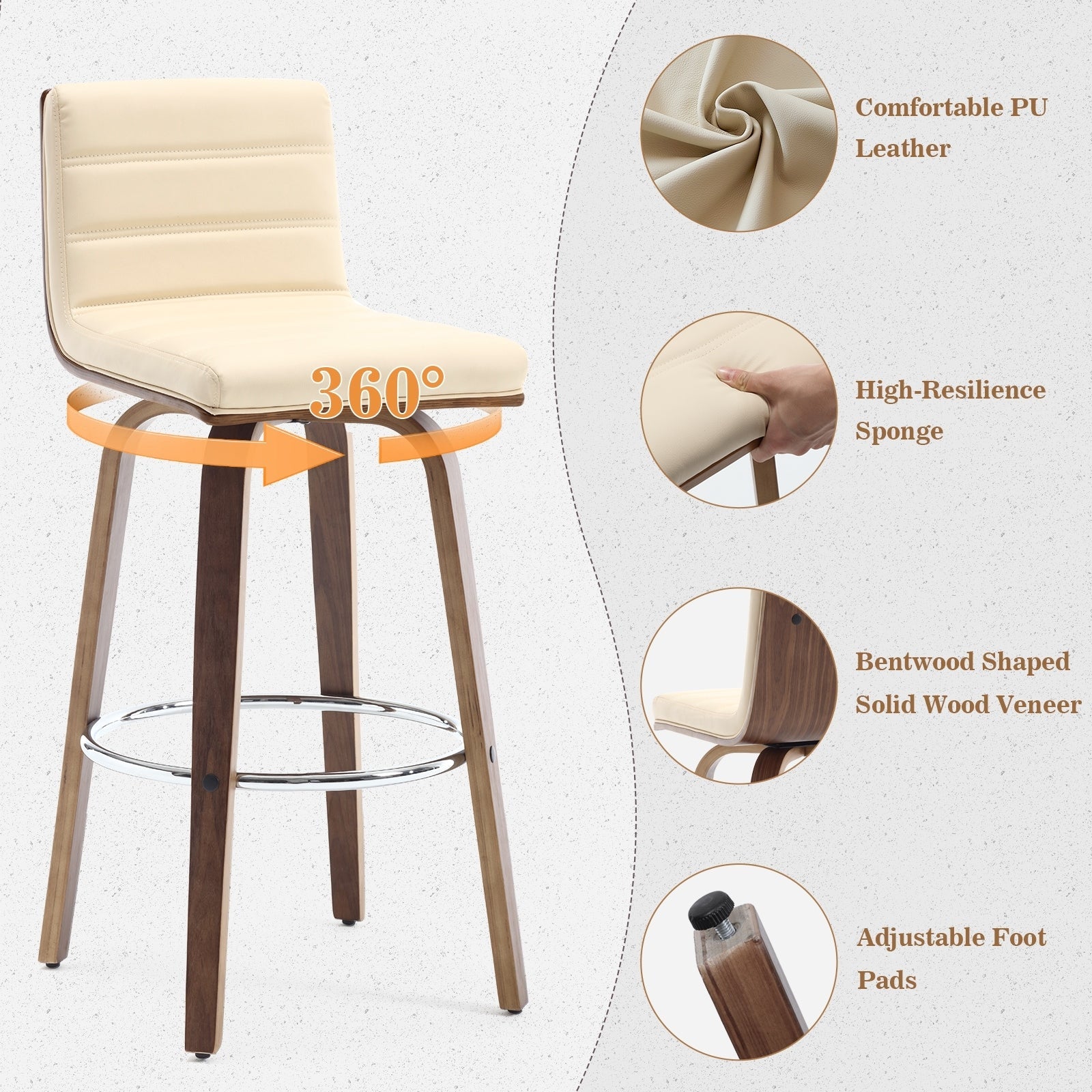 26/29 Barhocker/Tresenhocker aus Kunstleder, drehbar, 2er-/3er-Set