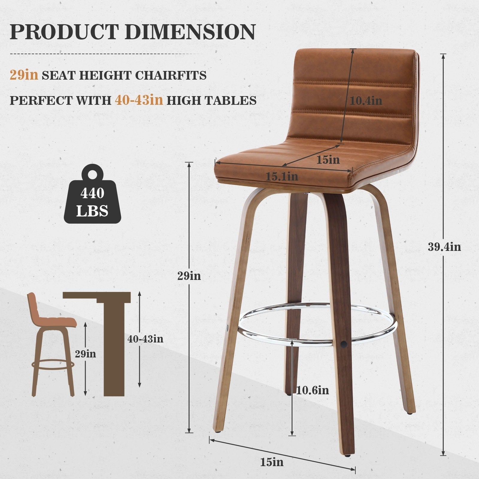 26/29 Barhocker/Tresenhocker aus Kunstleder, drehbar, 2er-/3er-Set