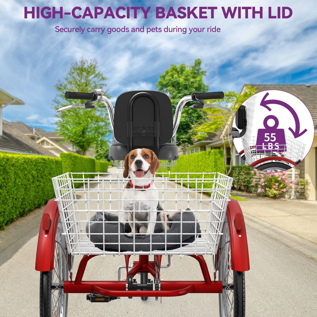 26 blaue Dreiräder für Erwachsene mit abnehmbaren Körben