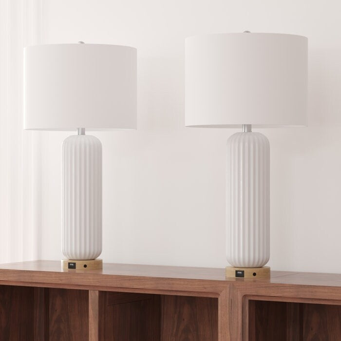 28 Keramik-USB-Tischlampen-Set, weiß (2er-Set)