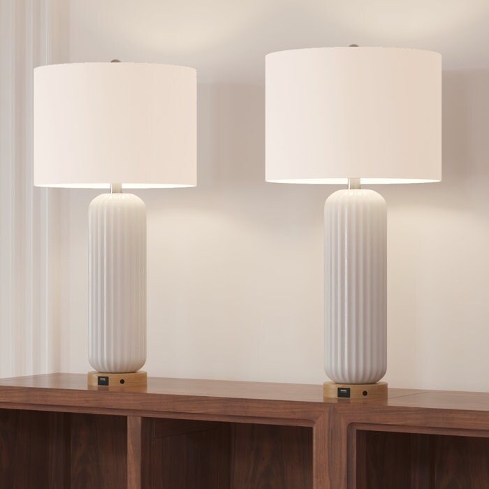 28 Keramik-USB-Tischlampen-Set, weiß (2er-Set)