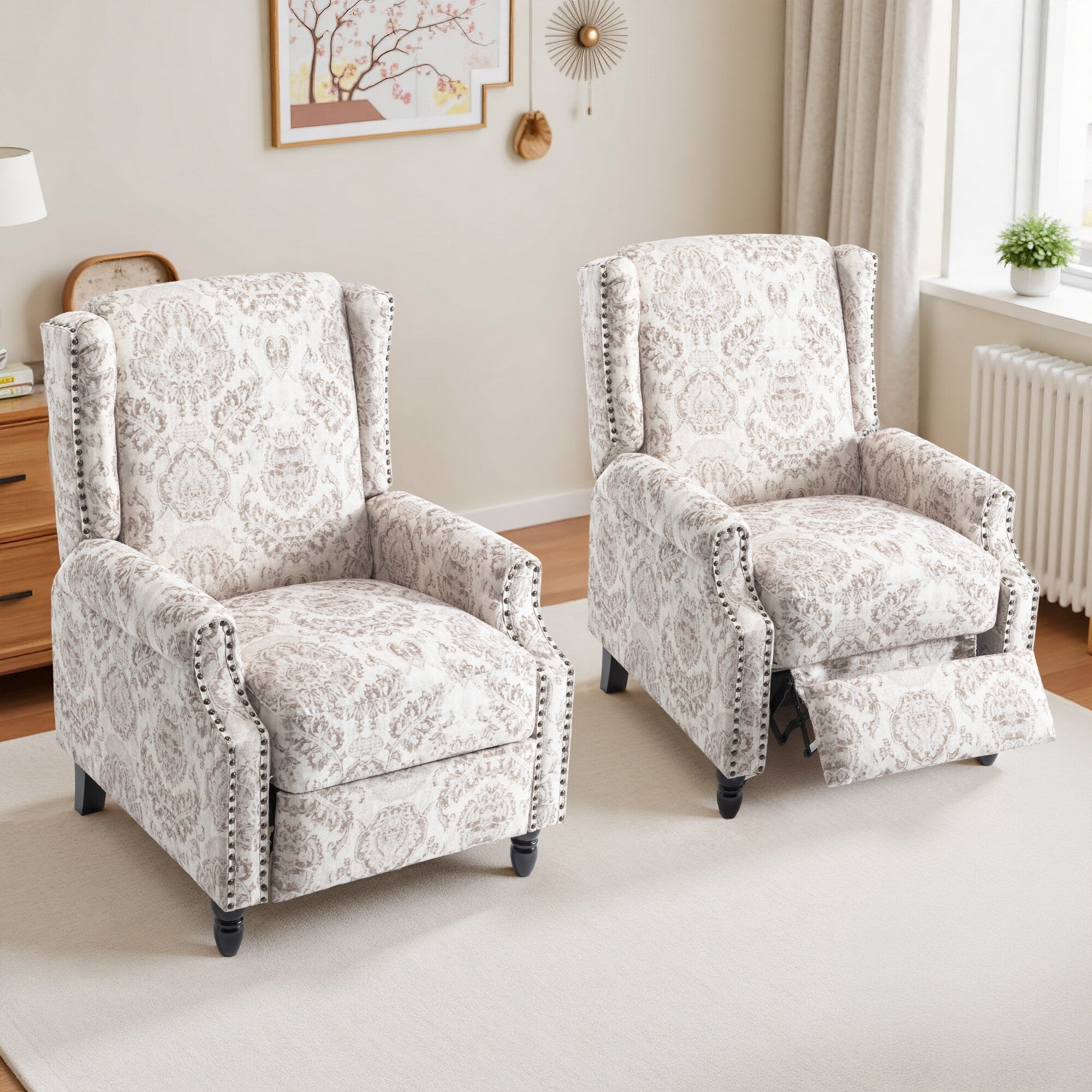 2er-Set Vintage-Sessel mit Blumenmuster und manueller Rückenlehne, 29 Zoll breit