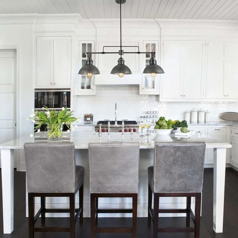 3-flammige Pendelleuchte im industriellen Landhausstil, linear, Metall, Kücheninsel-Pendelleuchte, Oberfläche in geöltem Bronze-Finish