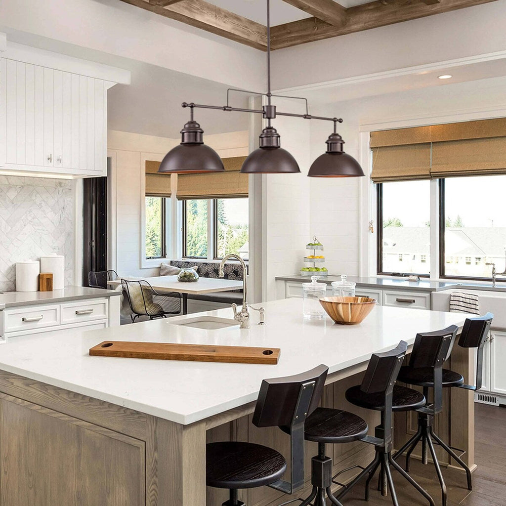 3-flammige Pendelleuchte im industriellen Landhausstil, linear, Metall, Kücheninsel-Pendelleuchte, Oberfläche in geöltem Bronze-Finish