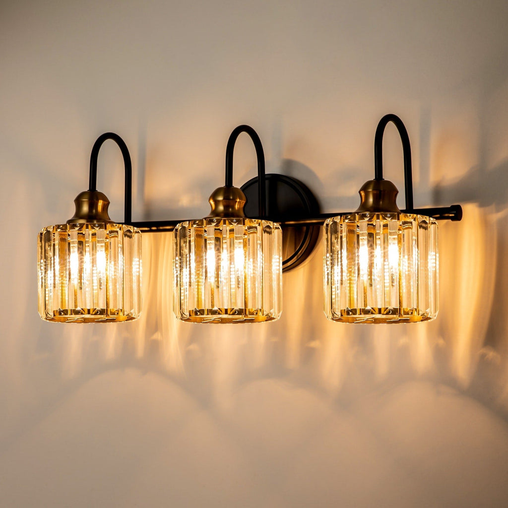 3/4-flammige, moderne, glamouröse, lineare, dimmbare Kristall-Badezimmerleuchte über dem Spiegel