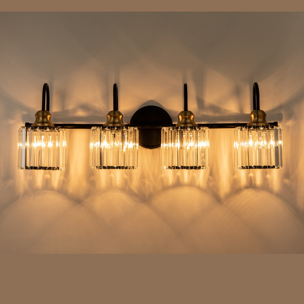 3/4-flammige, moderne, glamouröse, lineare, dimmbare Kristall-Badezimmerleuchte über dem Spiegel