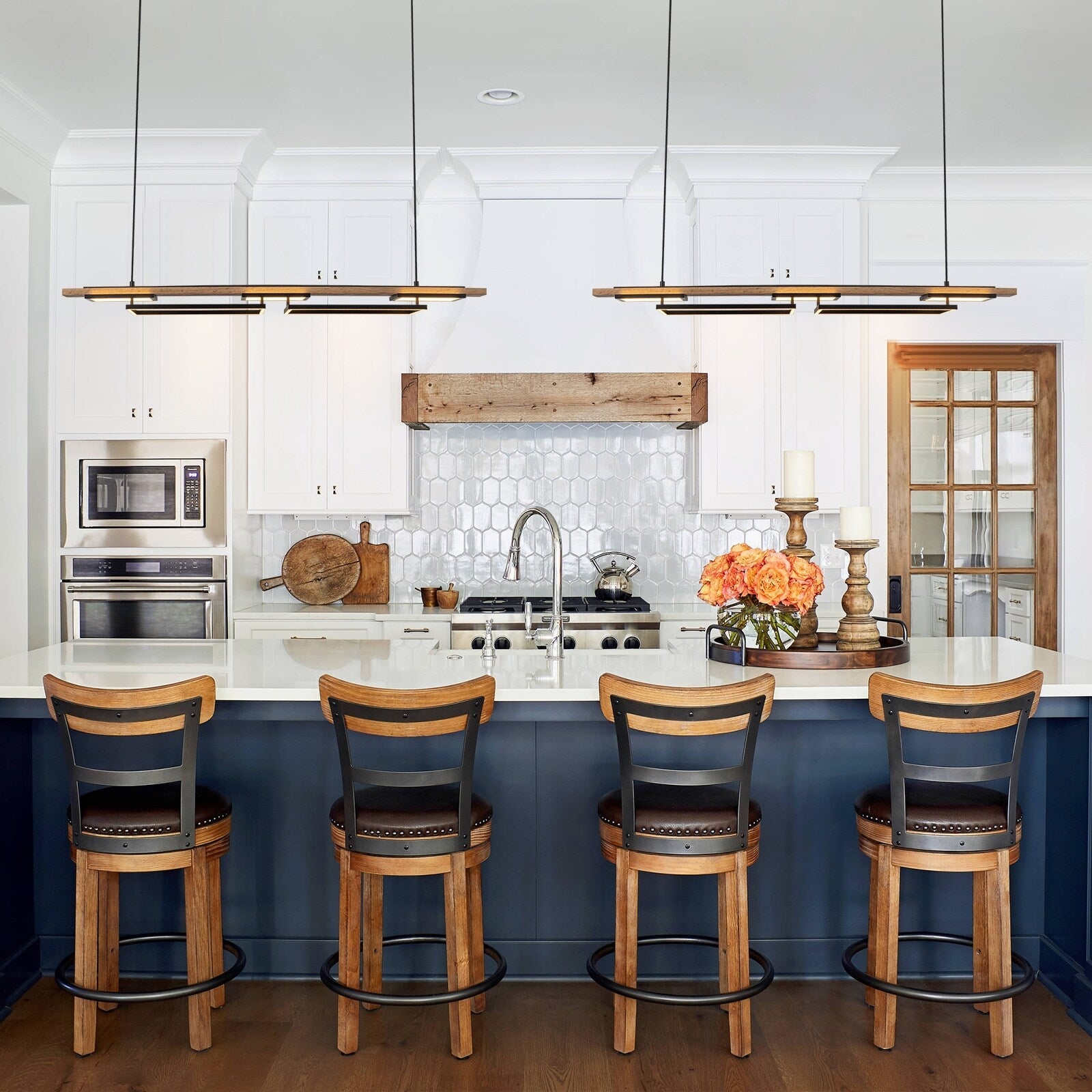 3/5-flammige integrierte LED-Kronleuchter-Pendelleuchte aus Holz für Kücheninseln