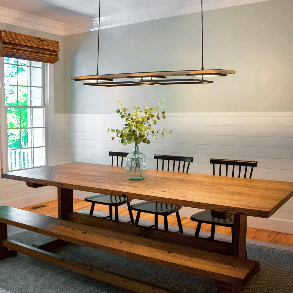 3/5-flammige integrierte LED-Kronleuchter-Pendelleuchte aus Holz für Kücheninseln