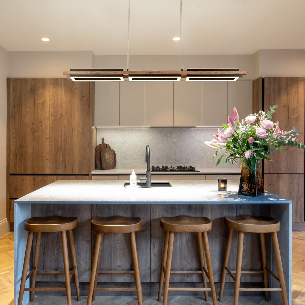 3/5-flammige integrierte LED-Kronleuchter-Pendelleuchte aus Holz für Kücheninseln