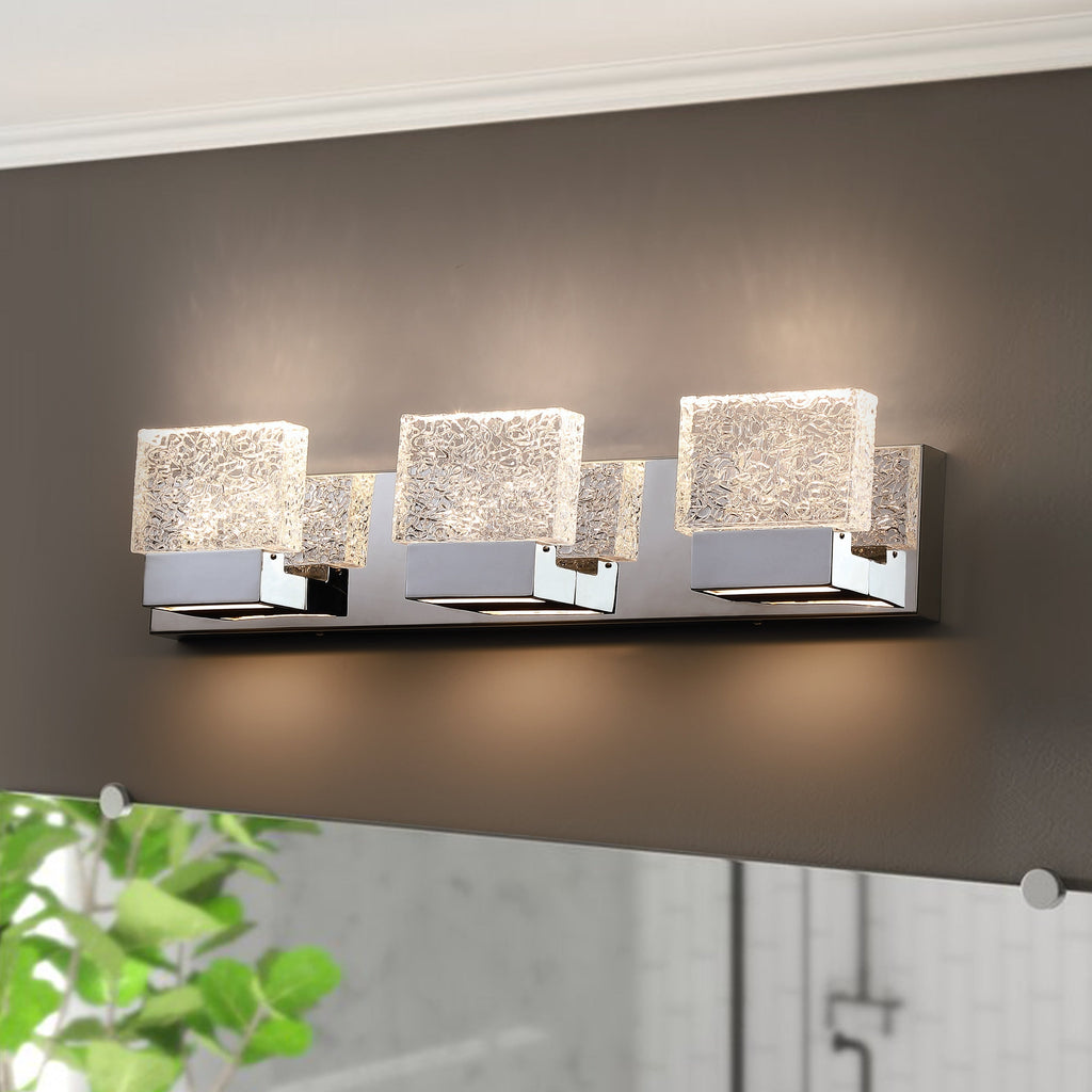 C Cattleya Edelstahl 3000K LED-Spiegelleuchte mit integrierten Kunstglasschirmen – Chrom