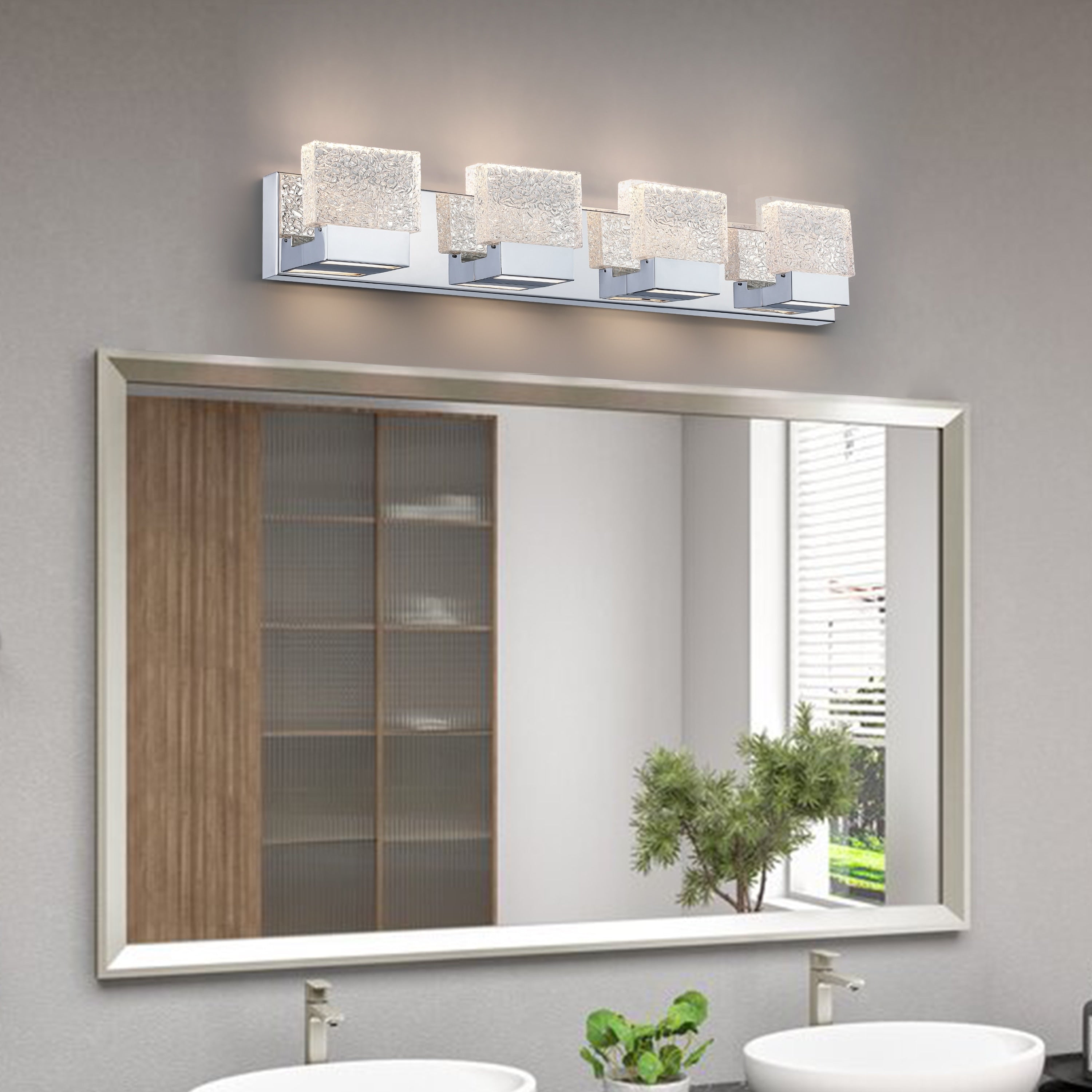 C Cattleya Edelstahl 3000K LED-Spiegelleuchte mit integrierten Kunstglasschirmen – Chrom