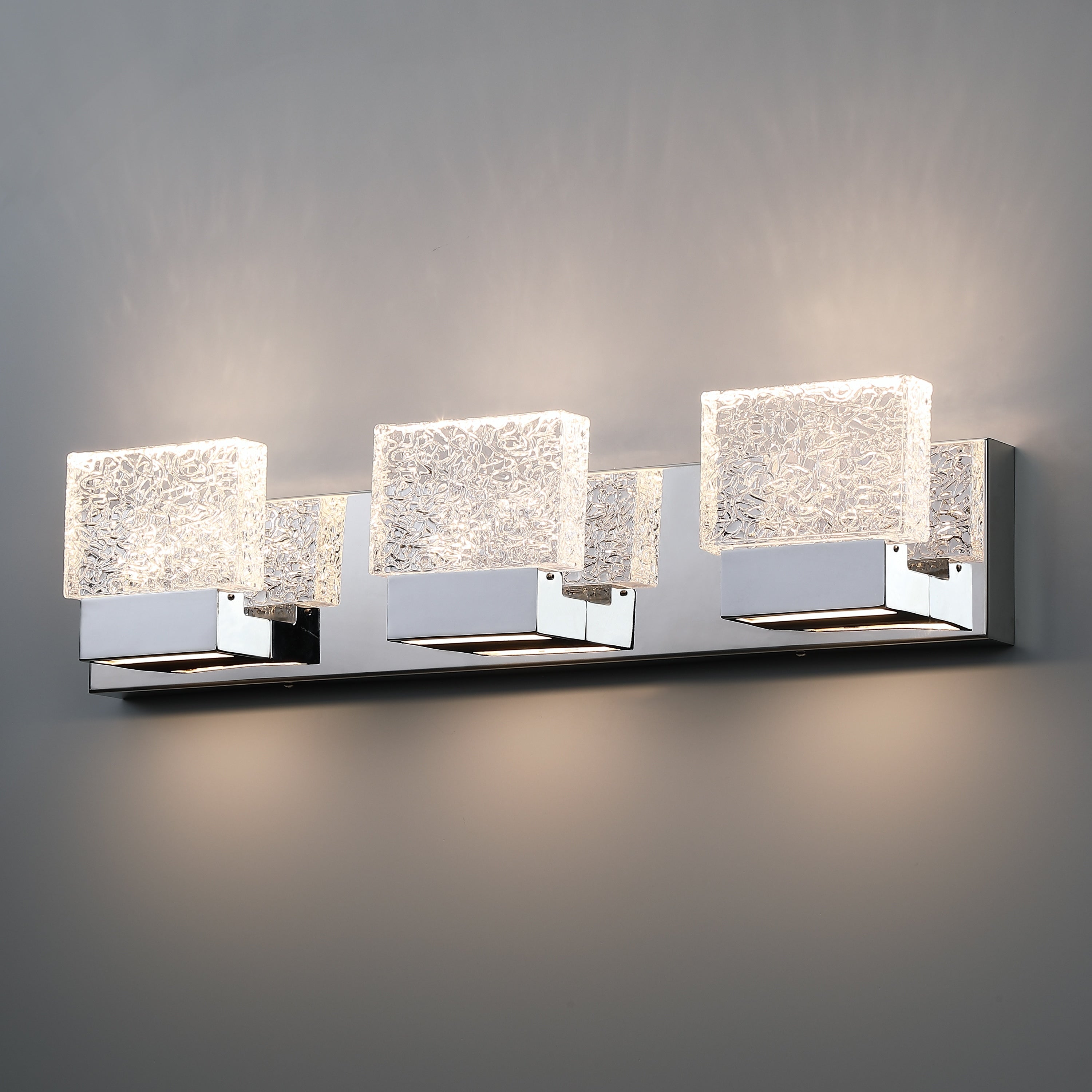 C Cattleya Edelstahl 3000K LED-Spiegelleuchte mit integrierten Kunstglasschirmen – Chrom