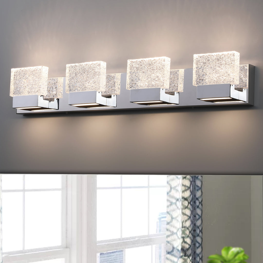 C Cattleya Edelstahl 3000K LED-Spiegelleuchte mit integrierten Kunstglasschirmen – Chrom