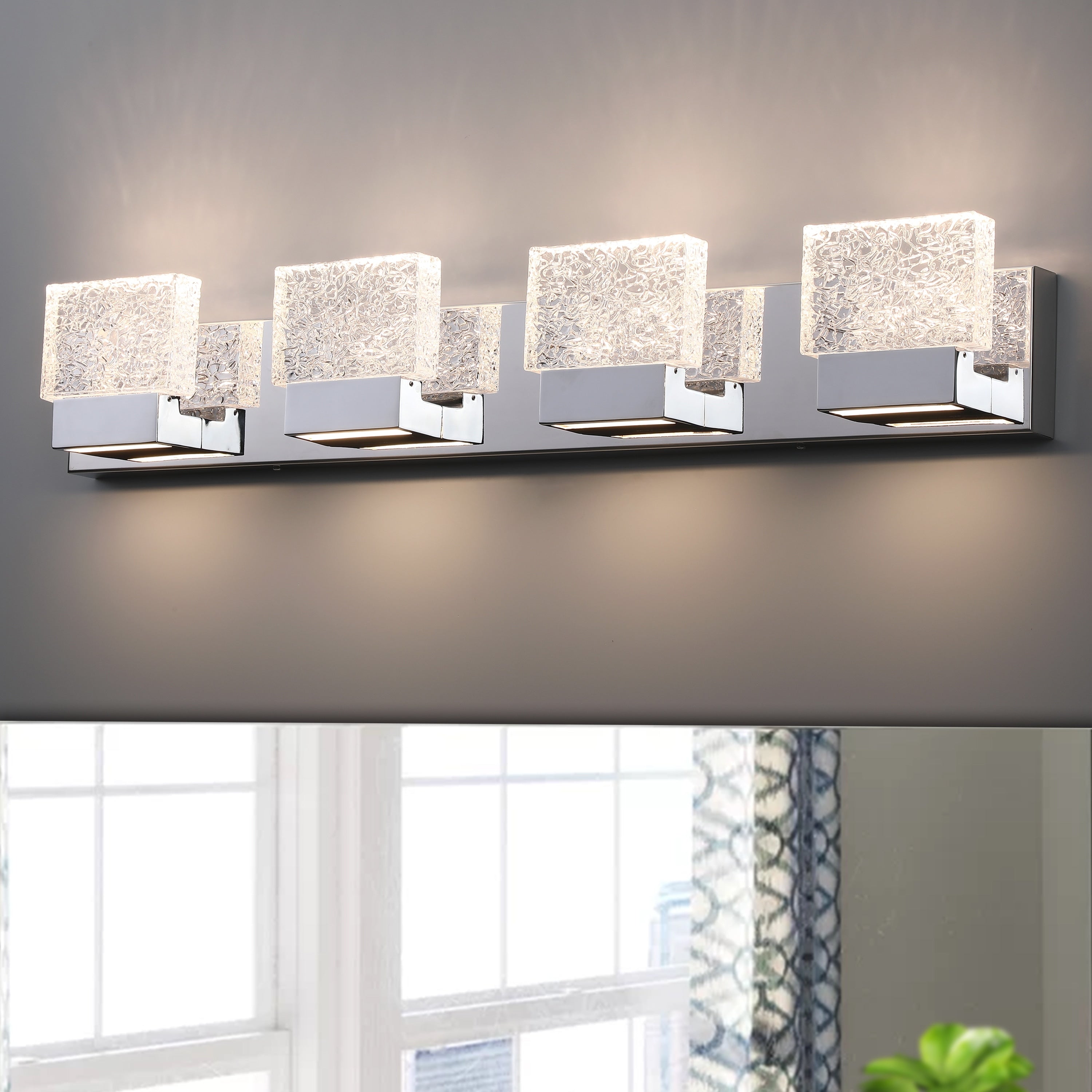 C Cattleya Edelstahl 3000K LED-Spiegelleuchte mit integrierten Kunstglasschirmen – Chrom