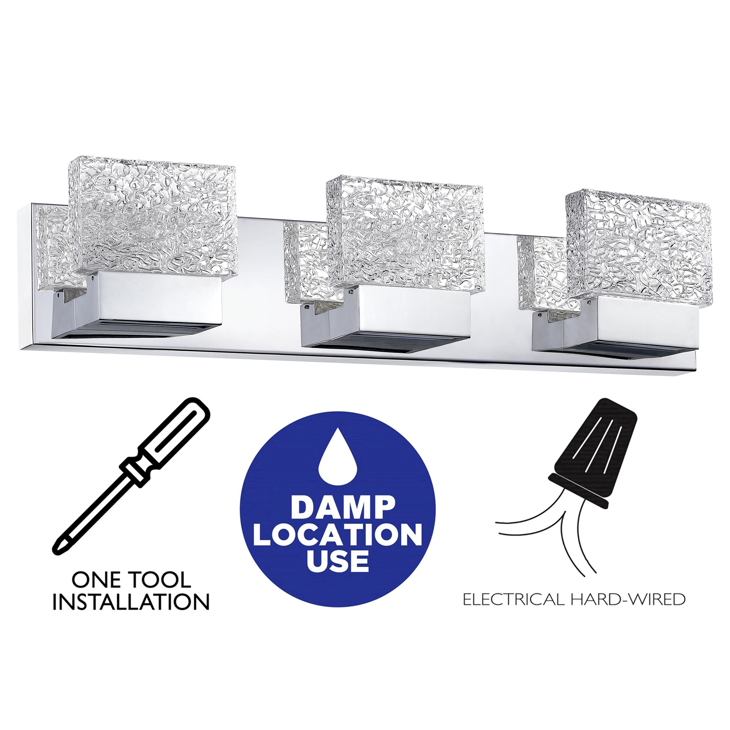 C Cattleya Edelstahl 3000K LED-Spiegelleuchte mit integrierten Kunstglasschirmen – Chrom