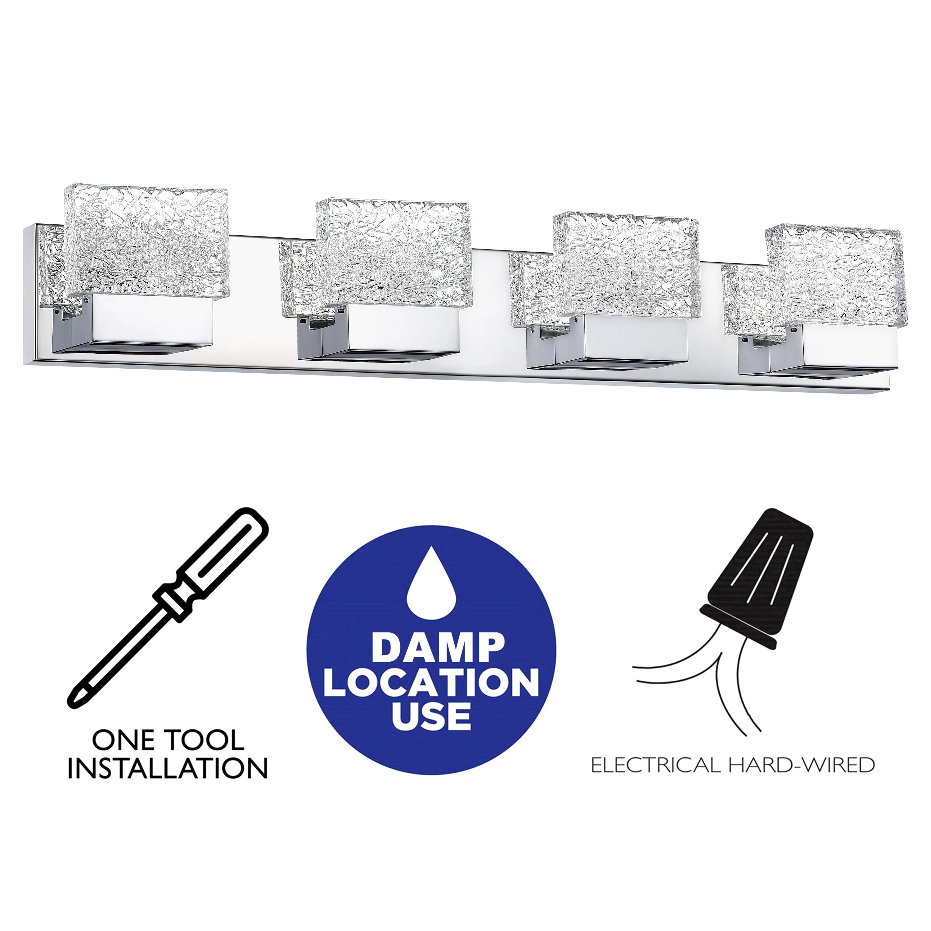C Cattleya Edelstahl 3000K LED-Spiegelleuchte mit integrierten Kunstglasschirmen – Chrom