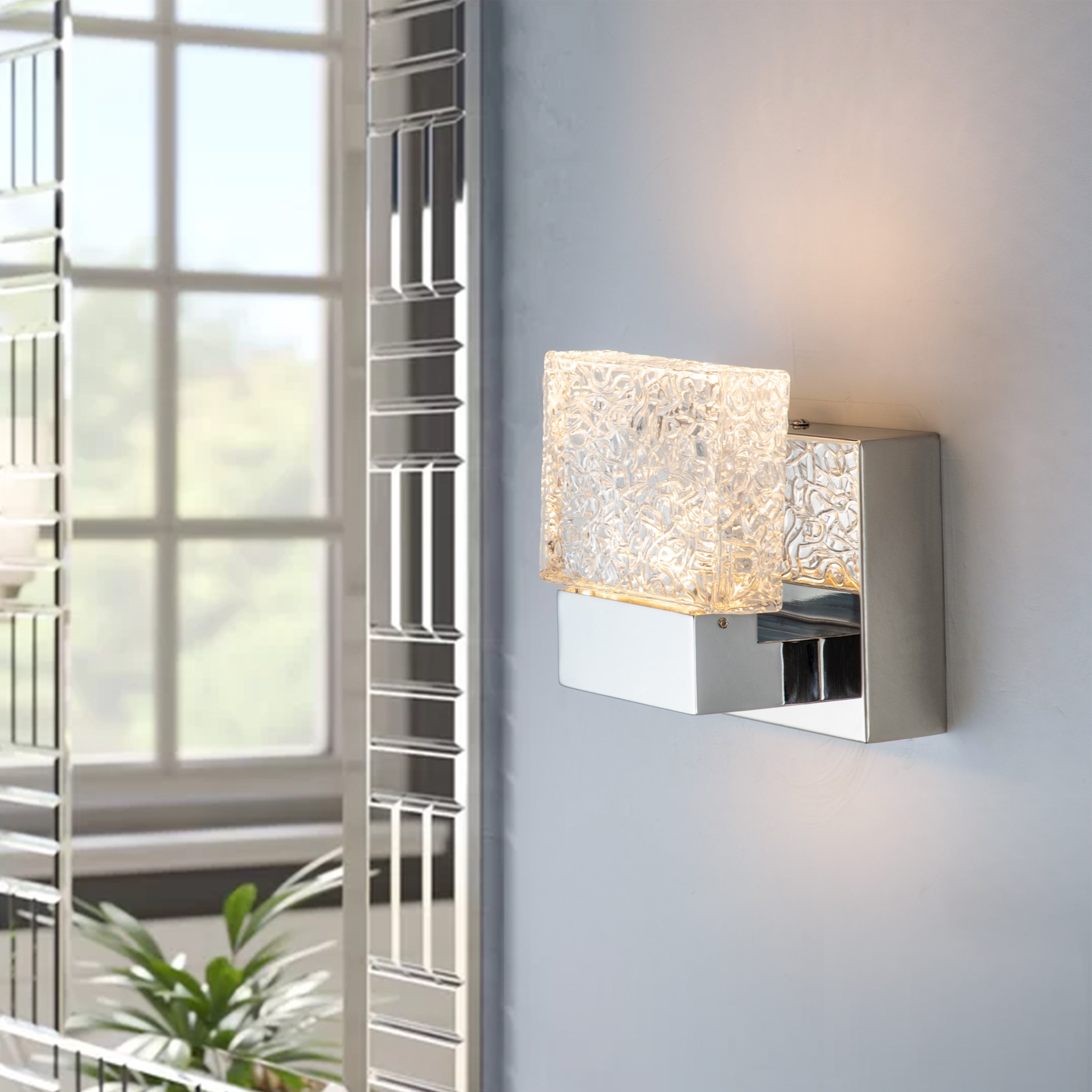 C Cattleya Edelstahl 3000K LED-Spiegelleuchte mit integrierten Kunstglasschirmen – Chrom