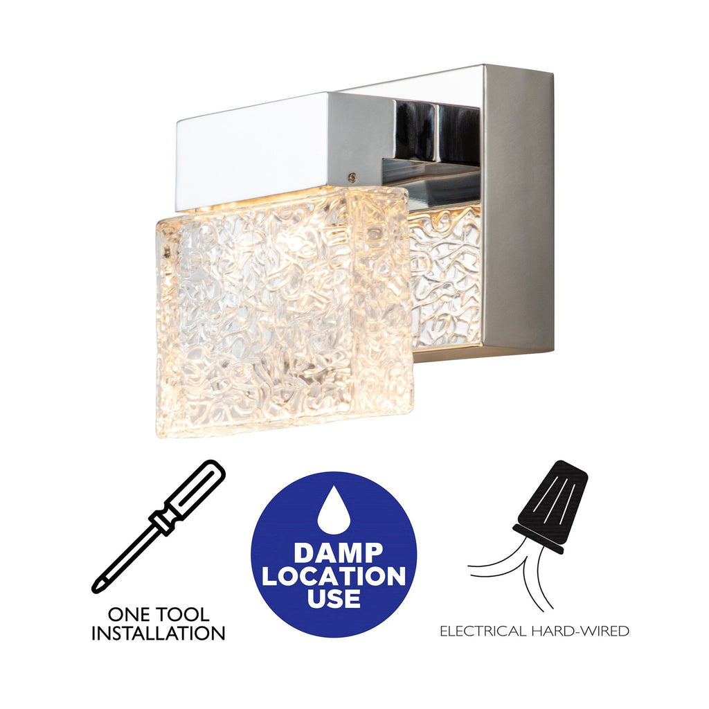 C Cattleya Edelstahl 3000K LED-Spiegelleuchte mit integrierten Kunstglasschirmen – Chrom