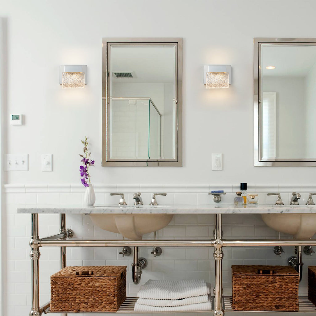 C Cattleya Edelstahl 3000K LED-Spiegelleuchte mit integrierten Kunstglasschirmen – Chrom