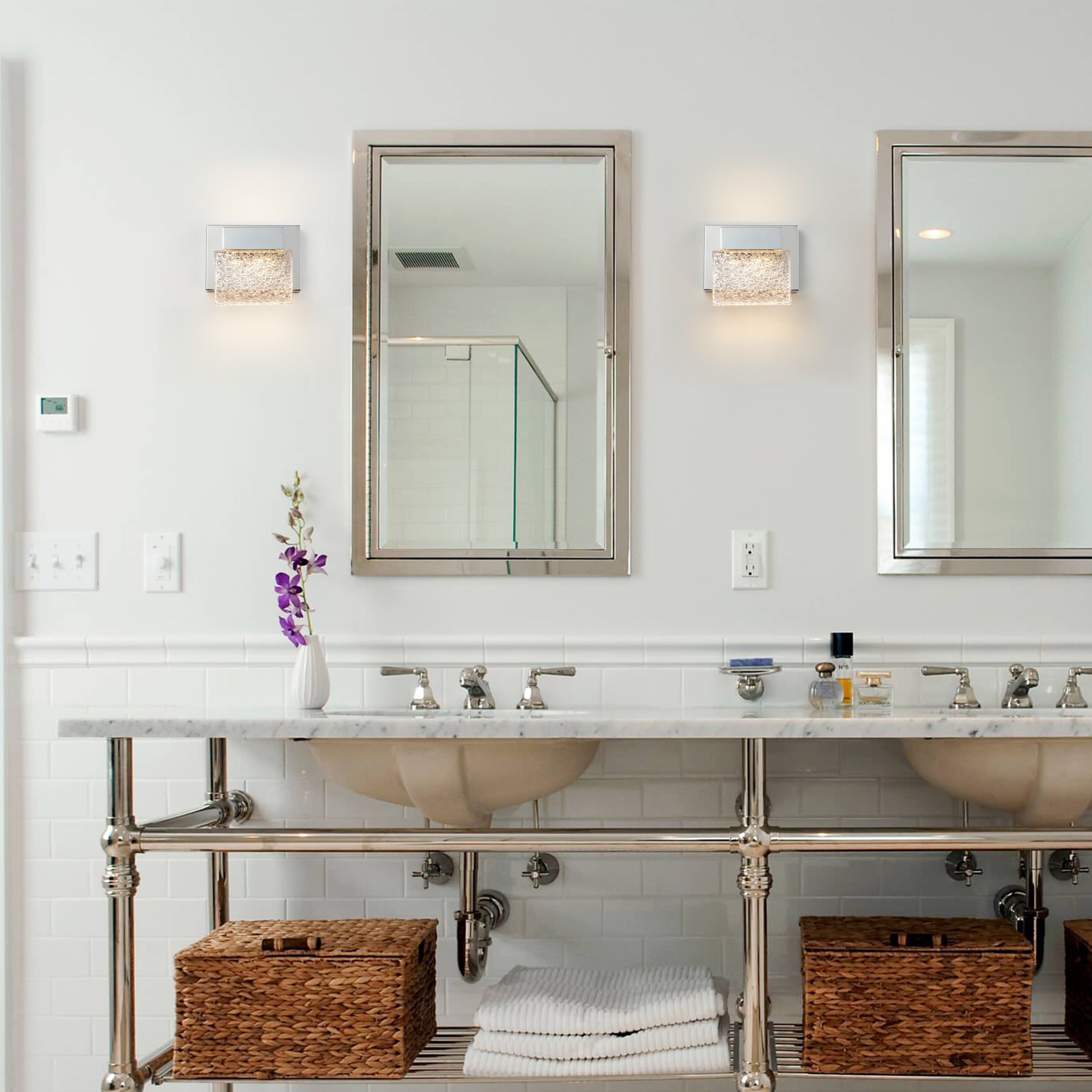 C Cattleya Edelstahl 3000K LED-Spiegelleuchte mit integrierten Kunstglasschirmen – Chrom